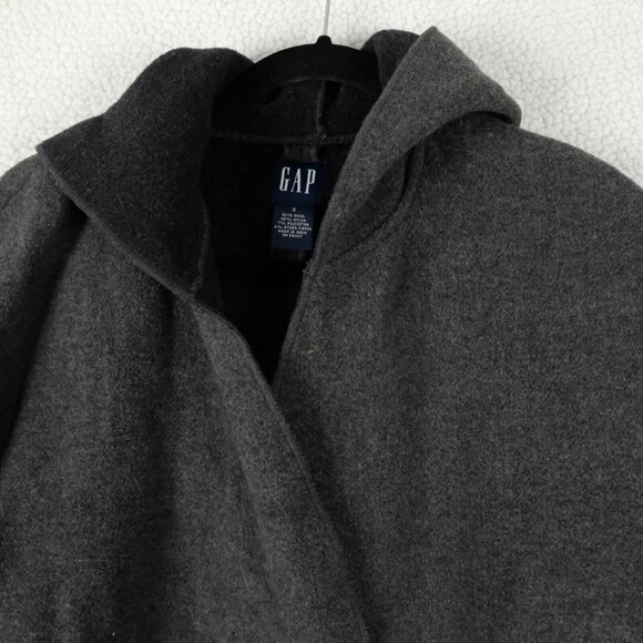 Gap Hoodie Womens Small Gray Open Belted Wool Blend Lightweight Hooded Casual - Picture 2 of 8